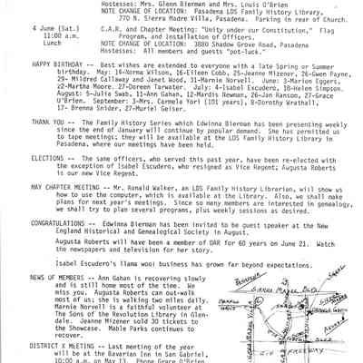 DAR: Santa Anita Chapter NSDAR May/June 1988 Newsletter