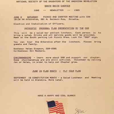 DAR: Santa Anita Chapter NSDAR June 1985 Newsletter