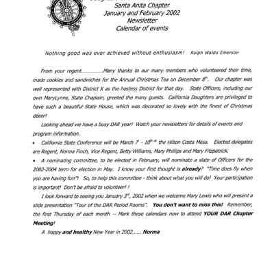 DAR: Santa Anita Chapter NSDAR January/February 2002 Newsletter