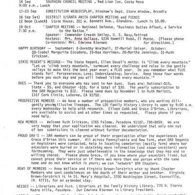 DAR: Santa Anita Chapter NSDAR September/October 1989 Newsletter