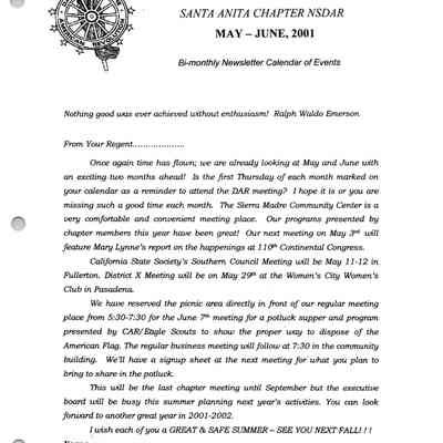 DAR: Santa Anita Chapter NSDAR May-June 2001 Newsletter