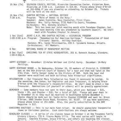 DAR: Santa Anita Chapter NSDAR November/December 1990 Newsletter