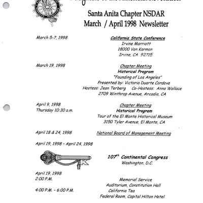 DAR: Santa Anita Chapter Bi-Weekly March/April 1998 Newsletter