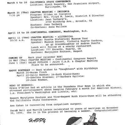 DAR: Santa Anita Chapter NSDAR March/April 1996 Newsletter