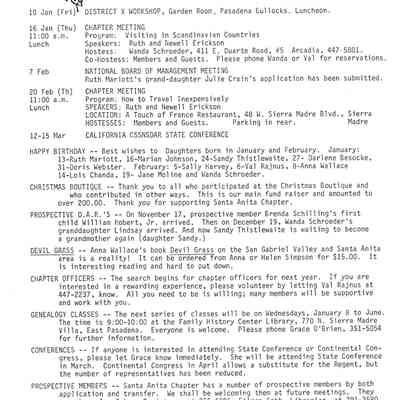 DAR: Santa Anita Chapter NSDAR January/February 1992 Newsletter