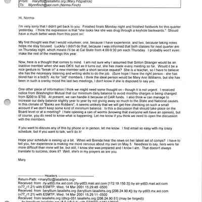 Two Emails to Norma Finch