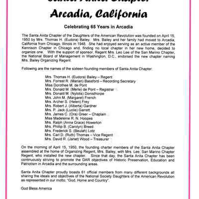 Santa Anita Chapter Celebrating 65 Years In Arcadia