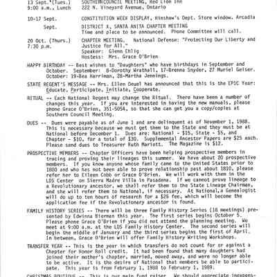 DAR: Santa Anita Chapter NSDAR September/October 1988 Newsletter