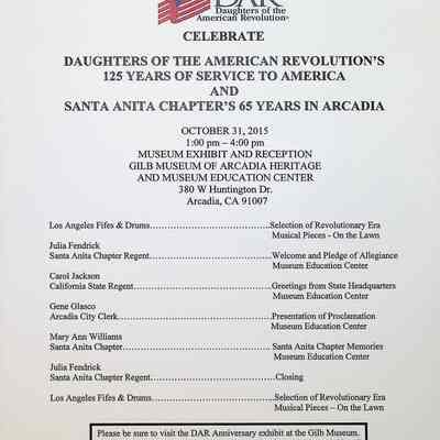 Arcadia Daughters of the American Revolution 65th Anniversary Tea