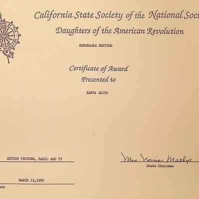 CSS DAR Award for Motion Picture, Radio and TV, March 1992