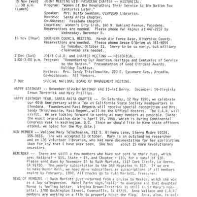 DAR: Santa Anita Chapter NSDAR November/December 1989 Newsletter