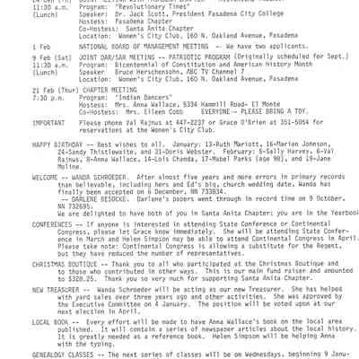 DAR: Santa Anita Chapter NSDAR January/February 1991 Newsletter