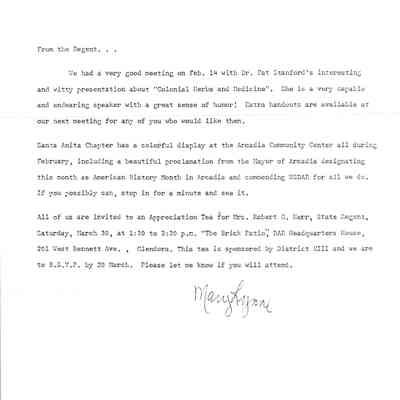 A Letter From The Regent in March 1996