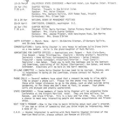 DAR: Santa Anita Chapter NSDAR March/April 1992 Newsletter