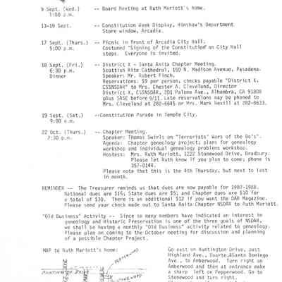 DAR: Santa Anita Chapter NSDAR September 1987 Newsletter