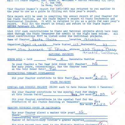 CSSDAR Chapter Regent's Annual Report for 1962 to 1963