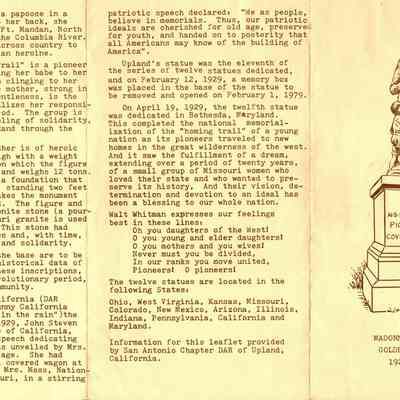 The Madonna of The Trail Monument Golden Anniversity Pamphlet