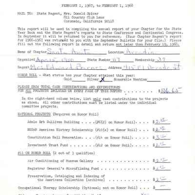 CSSDAR Chapter Regent's Annual Report for 1967-1968