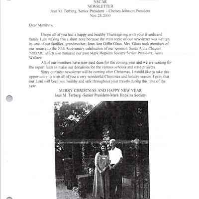 Mark Hopkins Society NSCAR Newsletter, Nov. 25,2000