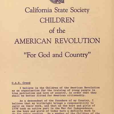 California State Society Children of the American Revolution Membership Pamphlet