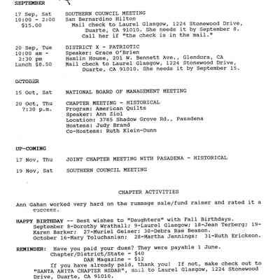 DAR: Santa Anita Chapter NSDAR September/October 1994 Newsletter