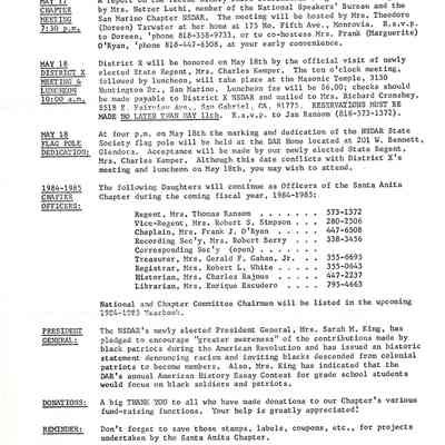 DAR: Santa Anita Chapter NSDAR May 1984 Newsletter