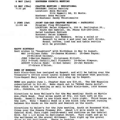DAR: Santa Anita Chapter NSDAR May/June 1995 Newsletter
