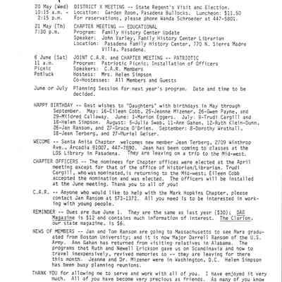 DAR: Santa Anita Chapter NSDAR May/June 1992 Newsletter