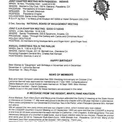 DAR: Santa Anita Chapter NSDAR November/December 1995 Newsletter