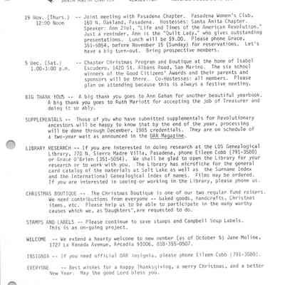 DAR: Santa Anita Chapter NSDAR November/December 1987 Newsletter