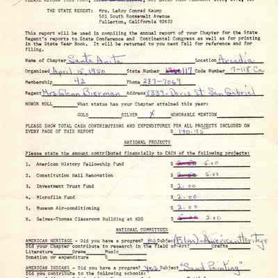 CSSDAR Chapter Regent's Annual Report for 1970-1971