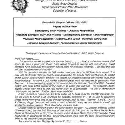 DAR: Santa Anita Chapter NSDAR September/October 2001 Newsletter