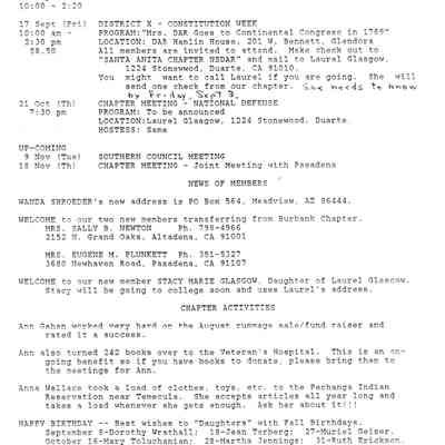 DAR: Santa Anita Chapter NSDAR September/October 1993 Newsletter