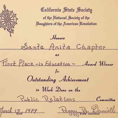 CSS DAR Award for Education, March. 1979