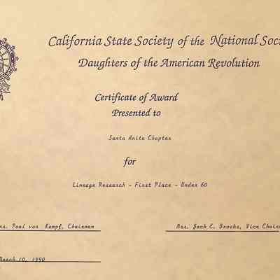 CSS DAR Award for Lineage Research, March 1990