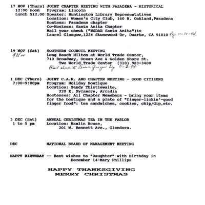 DAR: Santa Anita Chapter NSDAR November/December 1994 Newsletter