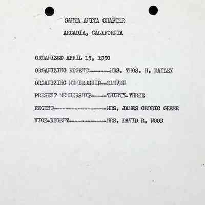 DAR Santa Anita Chapter's Ceremonies in 1953