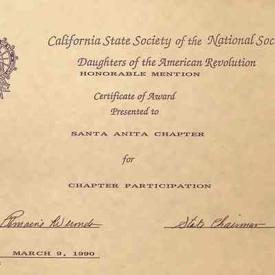 CSS DAR Award for Chapter Participation, March 1990