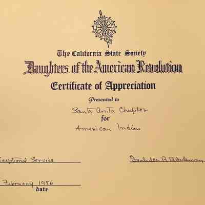 CSS DAR Certificate of Appreciation for American Indians