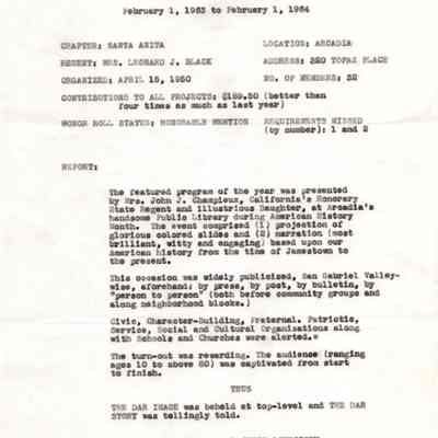 Chapter Regent's Report 1963-1964