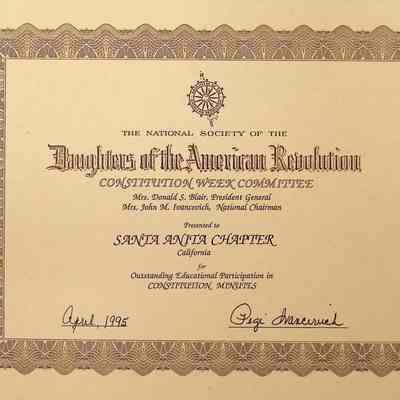 DAR Award For Outstanding Educational Participation in Constitution Minutes