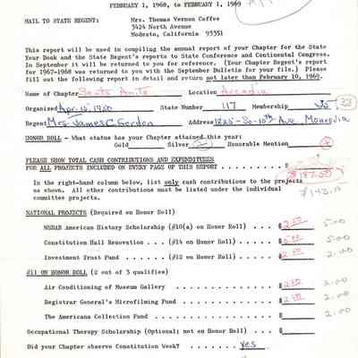 CSSDAR Chapter Regent's Annual Report for 1968-1969
