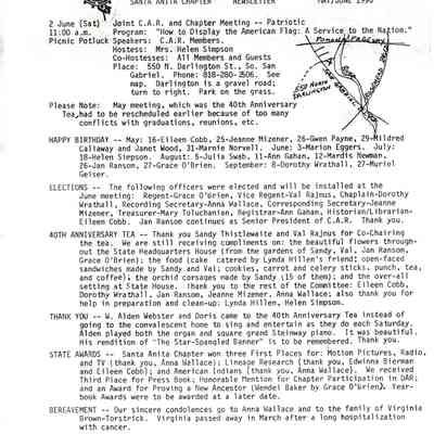 DAR: Santa Anita Chapter NSDAR May/June 1990 Newsletter