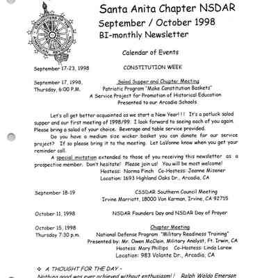 DAR: Santa Anita Chapter NSDAR September/October 1998 Newsletter