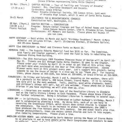 DAR: Santa Anita Chapter NSDAR March/April 1989 Newsletter