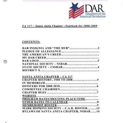 DAR Santa Anita Chapter Yearbook, 2008-2009