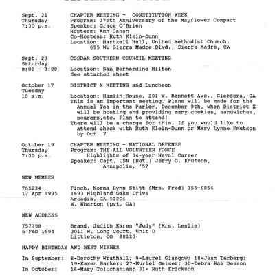 DAR: Santa Anita Chapter NSDAR September/October 1995 Newsletter