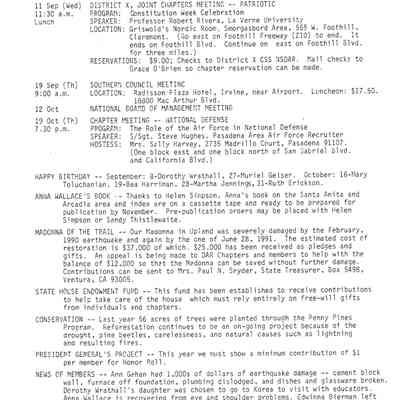 DAR: Santa Anita Chapter NSDAR September/October 1991 Newsletter