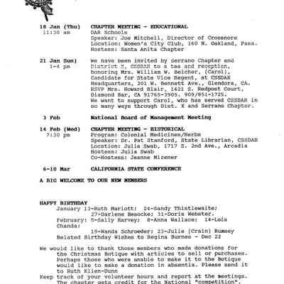 DAR: Santa Anita Chapter NSDAR January/February 1996 Newsletter