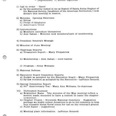 Santa Anita Chapter, DAR Meeting Minutes, Sept. 7, 2000
